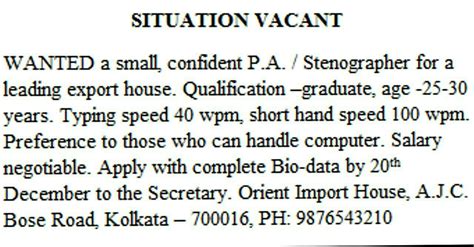 write an advertisement on situation vacant - Brainly.in