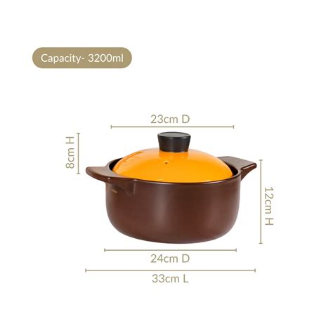 Clementine Ceramic Deep Cooking Pot With Lid 3200ml Online - Premium ...