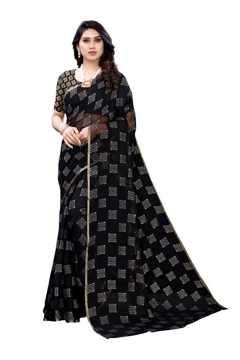 FABMORA Women's Pure Chiffon Saree With Blouse Piece (CHIFFON-SQUARE ...