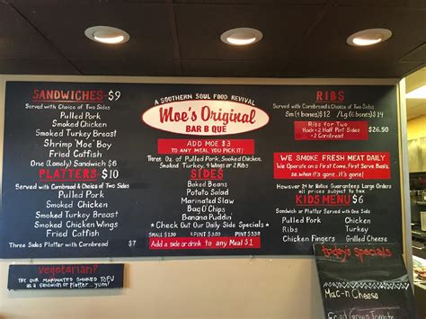 Menu at Moe's Original BBQ Restaurant & Catering - Bangor, Bangor