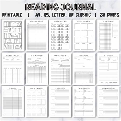 Printable Reading Journal: Book Review, Tracker, Summary (A4, A5 ...
