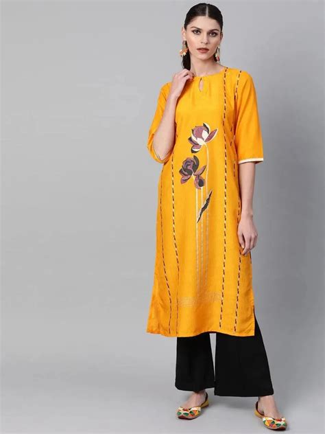 Buy Mustard Self Design Chanderi Kurta Online at Rs.601 | Libas