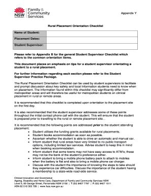 Fillable Online Rural Placement Orientation Checklist Name of Student ...