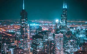 Wallpaper night city, metropolis, aerial view, buildings, lights hd ...