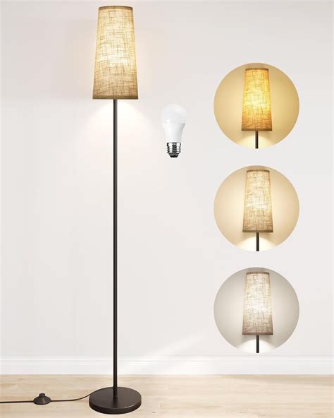 Black Corner Floor Lamp with LED Bulb, 3 Color Temperatures, Adjustable ...