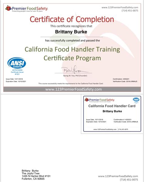 Food Handlers Card Template