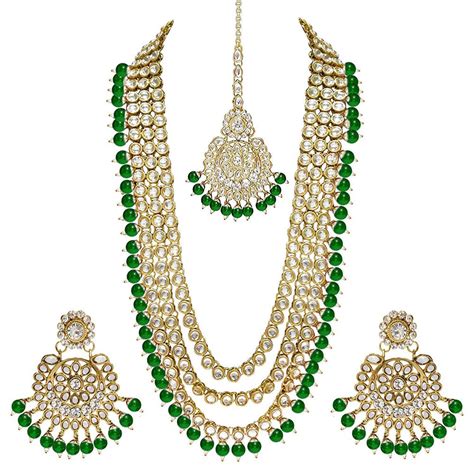 Etnico 18K Gold Plated Traditional Kundan & Pearl Studded Bridal Neckl ...
