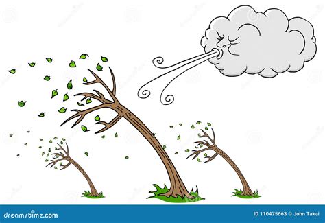 Windy Day Trees and Cloud Blowing Wind Stock Vector - Illustration of ...