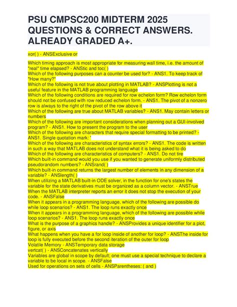 PSU CMPSC200 MIDTERM 22025 QUESTIONS & CORRECT ANSWERS. ALREADY GRADED ...