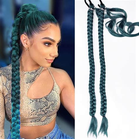 Buy 2 Pack Blue Braided Ponytail Extension for Black Women Synthetic ...