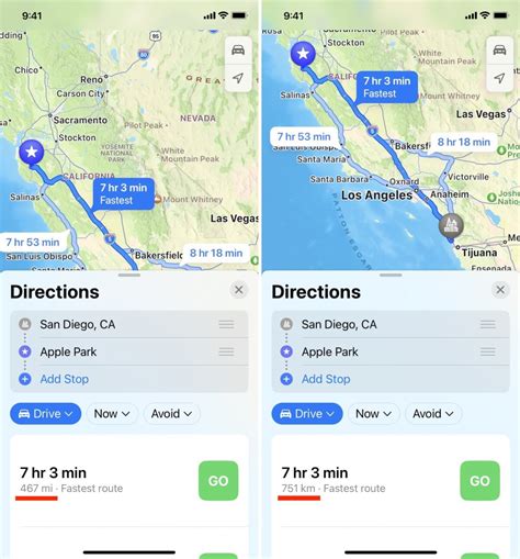 How to set distance in miles or kilometers in Apple & Google Maps
