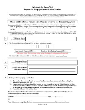 Substitute for Form W-9 - Blank Fillable Template | Fill Out, Print ...