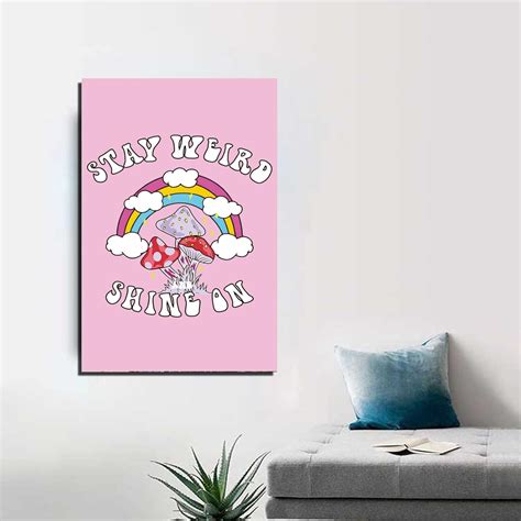 Buy Preppy Room Decor, Pink Retro Aesthetic Poster - Pink Mushrooms ...
