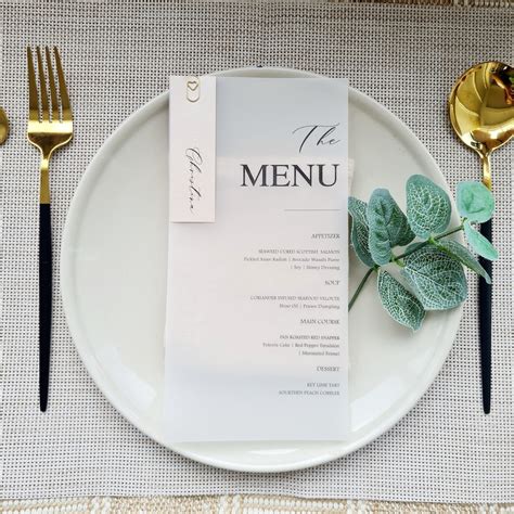 Wedding Menu With Place Card, Menu Modern Wedding Minimalist Vellum ...