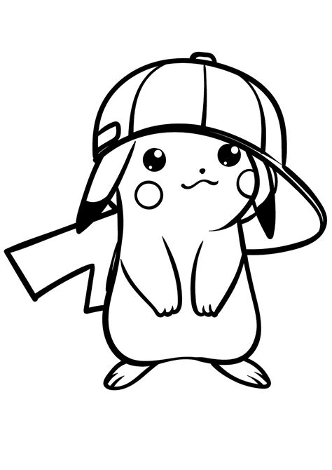 Pikachu with a cap - Pokemon Coloring Pages