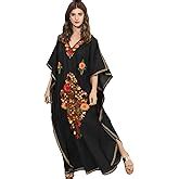 Buy CRAFTBAZAR Women's Boho Floral Embroidered White Kaftan (Free Size ...