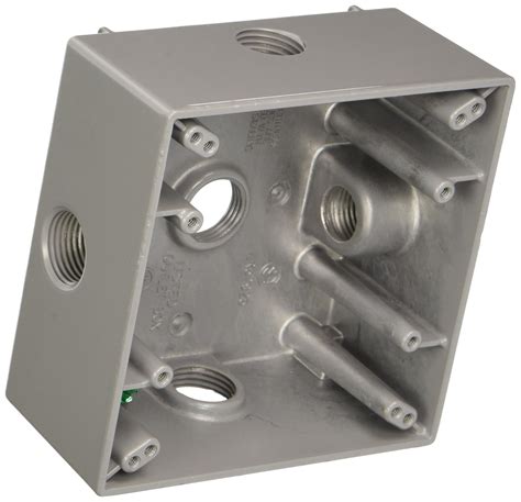 2-Gang Weatherproof Box, Five 1/2 in. Threaded Outlets, Gray ...