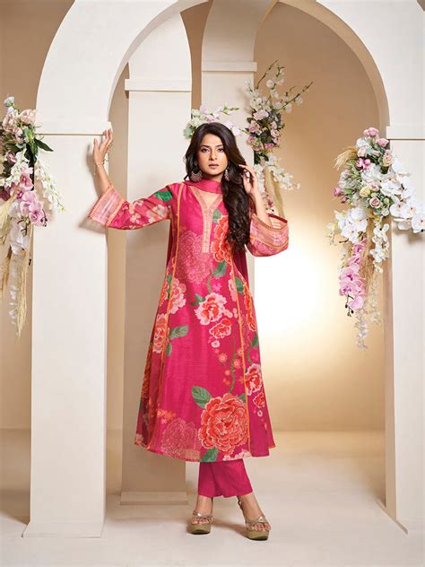Bhama Couture Jennifer Winget Pink Colour Floral Printed Flared Anarka