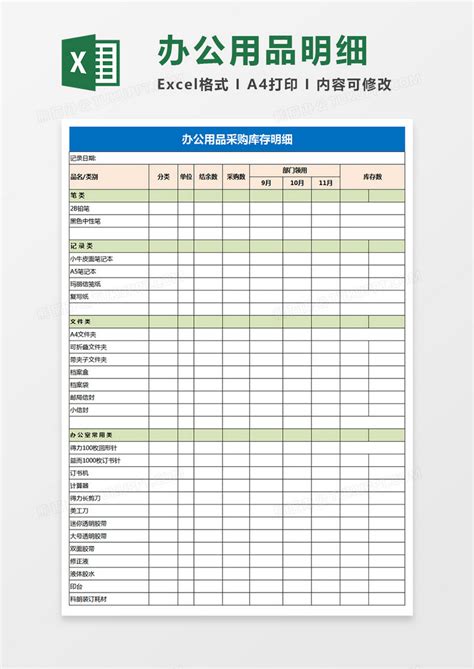 办公用品统计表九联Excel模板下载_熊猫办公