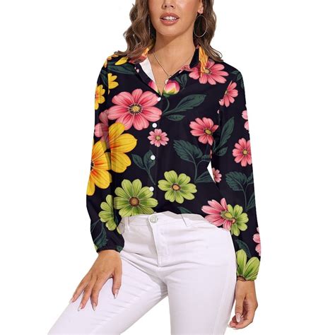 Blouses Women Floral Shirt Autumn Long Sleeve Lapel Tops - Walmart.com