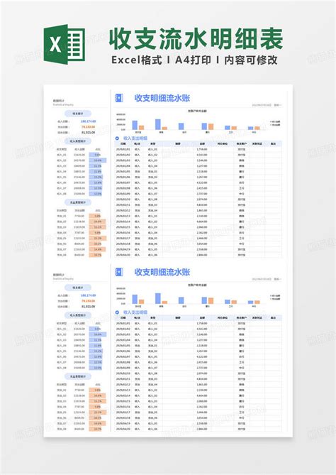 简约收支明细流水账记录表模版Excel模板下载_熊猫办公