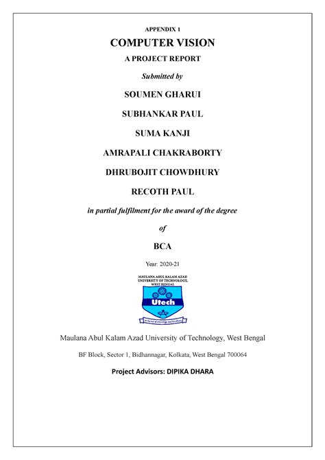 Project report of facial Recognition - APPENDIX 1 COMPUTER VISION A ...