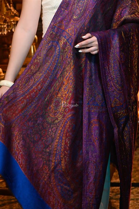 Pashtush Womens Extra Fine Wool twilight Stole With Shimmery Zari Thre ...