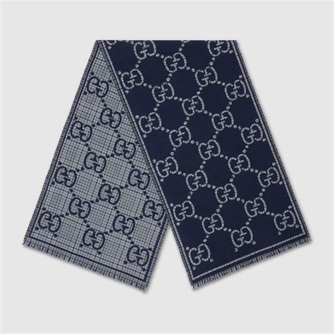 Check GG wool scarf in grey and blue | GUCCI® US