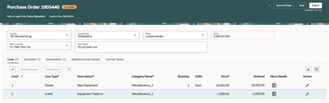 Redwood: Create Purchase Orders with Credit Lines