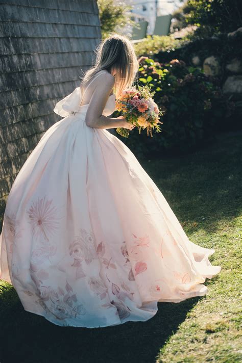 DIY Wedding on Block Island with a Watercolored Gown | Pink wedding dresses, Floral wedding ...