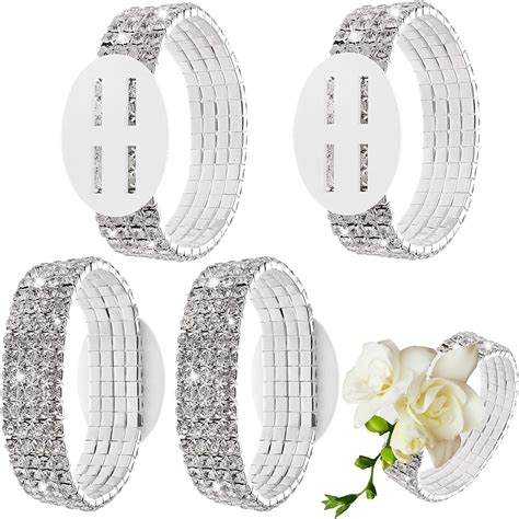 Prasacco 4 Packs Corsage Bracelet, Rhinestone Wrist Corsage Bracelets ...