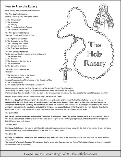 How to Pray the Rosary Prayers Kids Coloring Page 1 | Rosary prayers ...