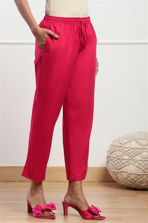 Fuschia Cotton Straight Pant