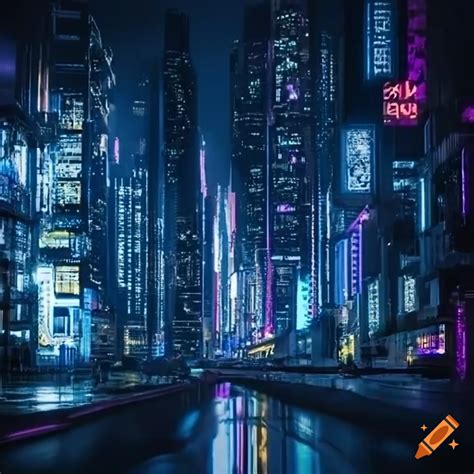 Wide shot of a colorful illuminated city at night in the middle of a ...