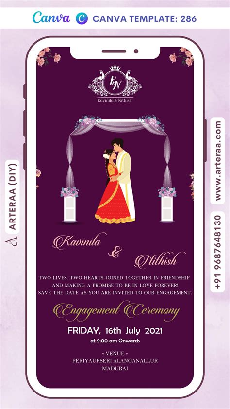 Digital Engagement Ceremony Invitation of South Indian Family in Engli ...