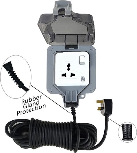 Hassan Waterproof Single Socket Extension, 3m Cable Length, 13A UK Plug ...
