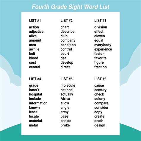 Fourth Grade Sight Words