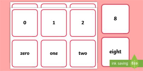 Numerals and Words 0-9 Matching Cards