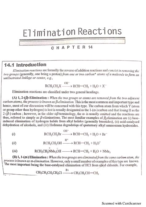 Elimination reactions - , RCH2CH2X H2O 1 Elimination reactions are ...