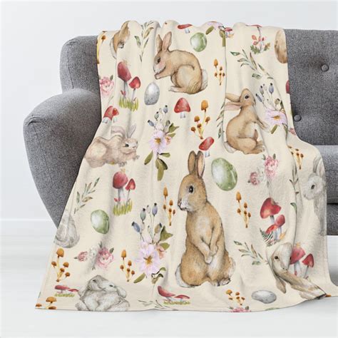 Amazon.com: Luxury Plush Easter Blanket Cute Bunny Easter Egg Flower ...
