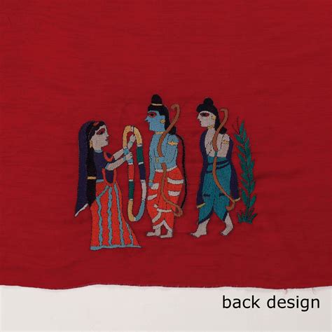 Red Raw Silk Bengal Kantha Stitch Blouse Piece