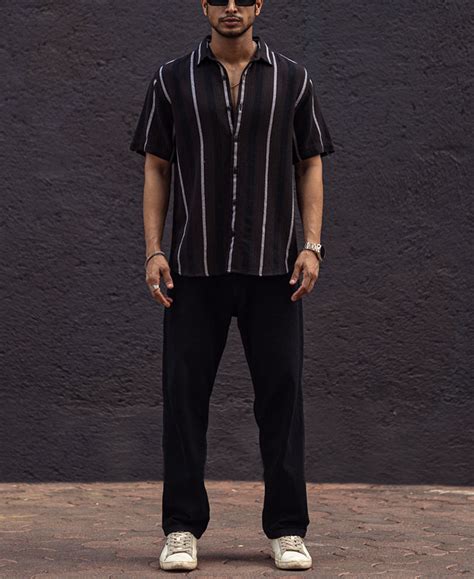 Black and White Striped Regular Fit Half Sleeves Shirt – Powerlook