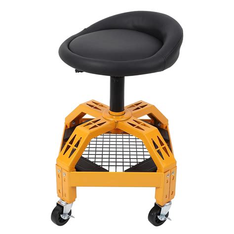 Rolling Garage Stool with Wheels, Garage Work Mechanic Stool with Backrest, Double Mesh Frame ...