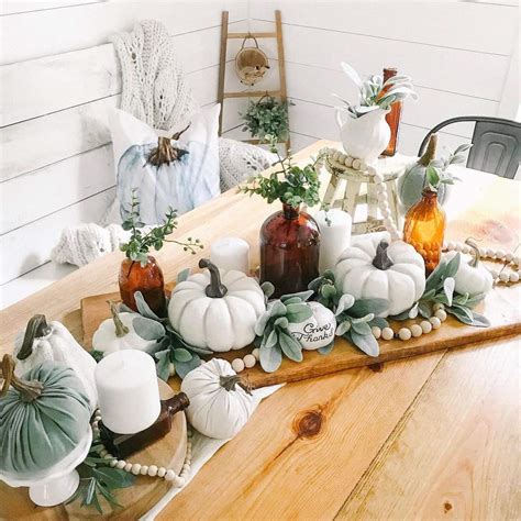 Off-center Fall Décor on Wooden Table - Soul & Lane