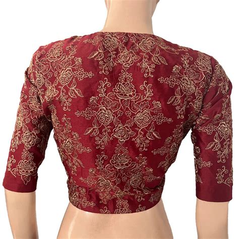 Pure Chanderi Silk Fully Embroidered Close neck Blouse with Lining, Ma ...