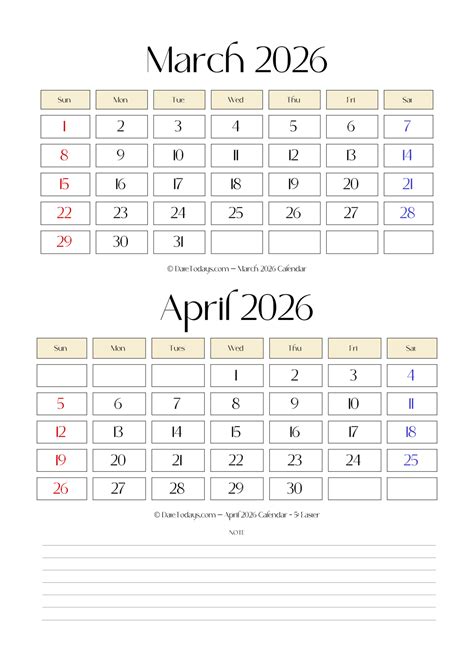 Free Printable Calendar April 2026 To March 2026
