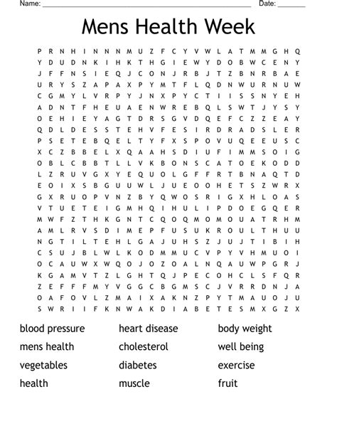Mens Health Week Word Search - WordMint