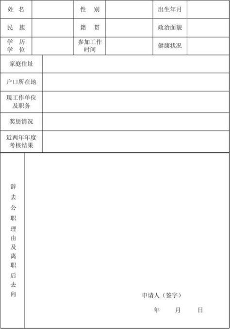 辞职申请表Excel模板_千库网(excelID：136392)