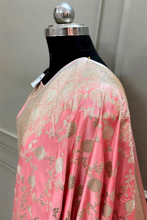 Dark Peach Surajmukhi Jaal Katan Silk Banarasi Saree – Mohsin Textiles