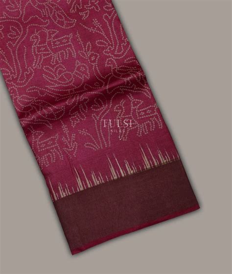 Buy Burgundy Tussar Printed Saree T692928